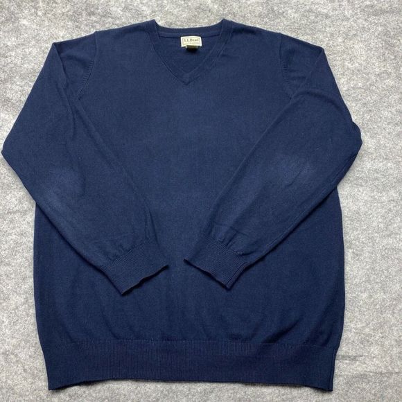 L.L. Bean Other - LL Bean Mens Sweater Large Tall Blue V Neck Cotton Cashmere Blend LT L-Tall